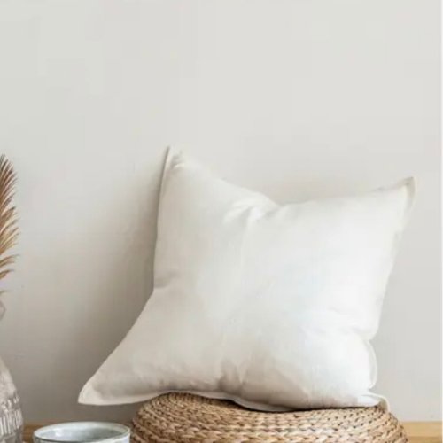 1 Piece 50*50cm Size, 100% Linen Cushion Cover, Solid Ivory. - BusDeals