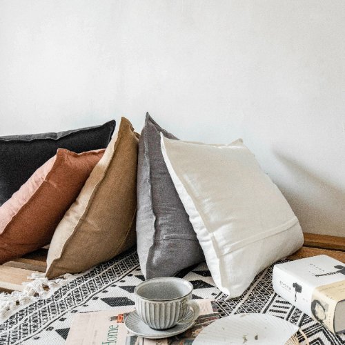 1 Piece 50*50cm Size, 100% Linen Cushion Cover, Solid Light Gray. - BusDeals