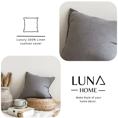 1 Piece 50*50cm Size, 100% Linen Cushion Cover, Solid Light Gray. - BusDeals