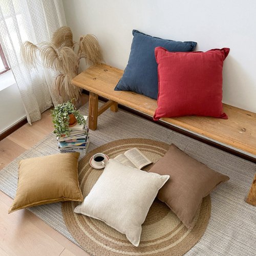 1 Piece 50*50cm Size, 100% Linen Cushion Cover, Solid Wine Red. - BusDeals