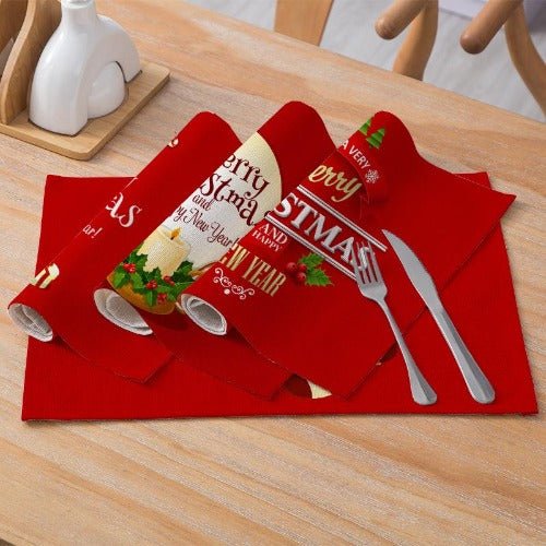 1 Piece christmas placemat water proof linen, Christmas bell design red color - BusDeals
