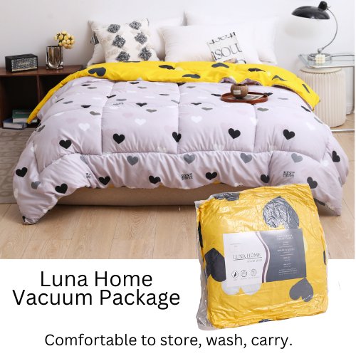 1 Piece Duvet (Comforter) Single Size 160*210cm Reversible, Heart Design Yellow and Gray Color. - BusDeals