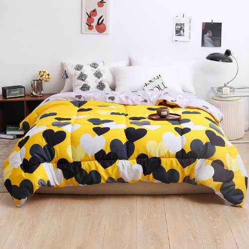 1 Piece Duvet (Comforter) Single Size 160*210cm Reversible, Heart Design Yellow and Gray Color. - BusDeals