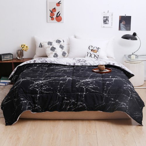 1 Piece Duvet (Comforter) Single Size 160*210cm Reversible, Marble Design Black and White Color. - BusDeals