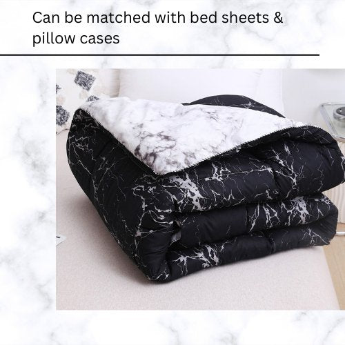 1 Piece Duvet (Comforter) Single Size 160*210cm Reversible, Marble Design Black and White Color. - BusDeals