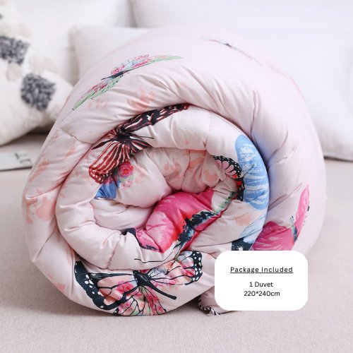 1 Piece Family size Print Duvet (Comforter) 220*240cm Reversible, Butterfly Design Pink Color. - BusDeals