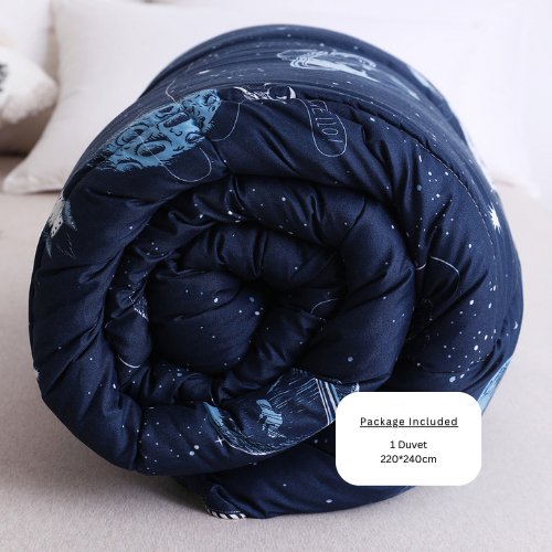 1 Piece Family size Print Duvet (Comforter) 220*240cm Reversible, Galaxy Design Dark Blue and White Color. - BusDeals
