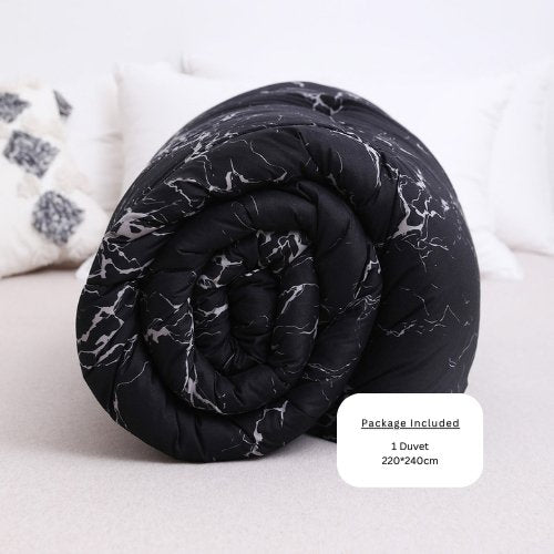 1 Piece Family size Print Duvet (Comforter) 220*240cm Reversible, Marble Design Black and White Color. - BusDeals