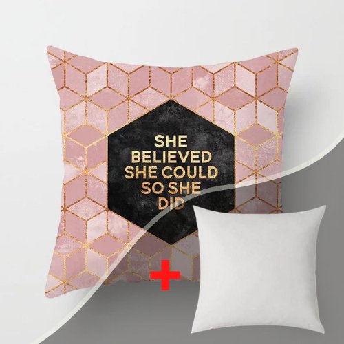 1 Piece Geometric with Slogan Pattern, Decorative Cushion Cover. - BusDeals