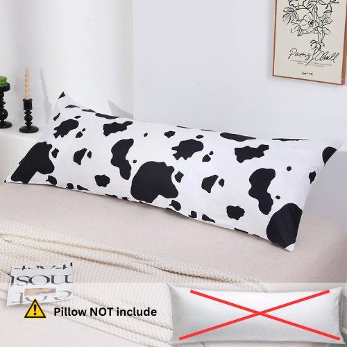 1 Piece Long Body Pillow Case, Cow Moo Moo Design, Black and White Color.