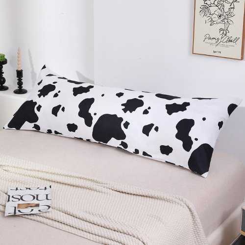 1 Piece Long Body Pillow Case, Cow Moo Moo Design. Black and White.