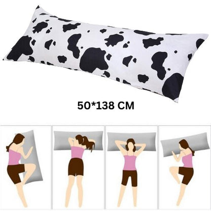 1 Piece Long Body Pillow Case, Cow Moo Moo Design, Black and White Color.