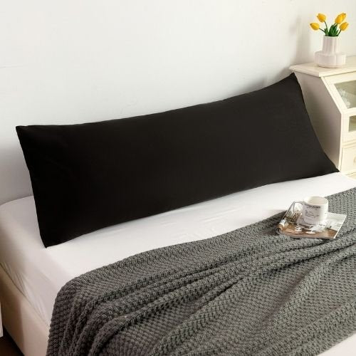 1 Piece Long Body Pillow Case, Plain Black Color.