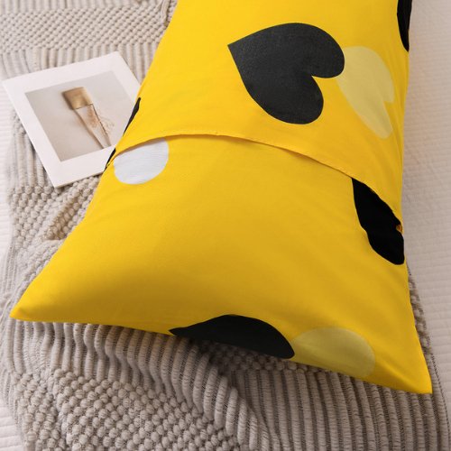 1 Piece Long Body Pillow Case, Yellow Color with Hearts Design, BusDeals Today