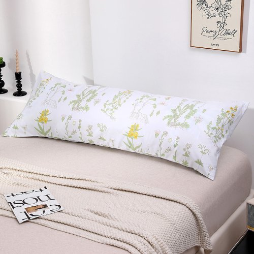 1 Piece Long Body Pillow Case, Yellow Flowers with Green Leaves Design.