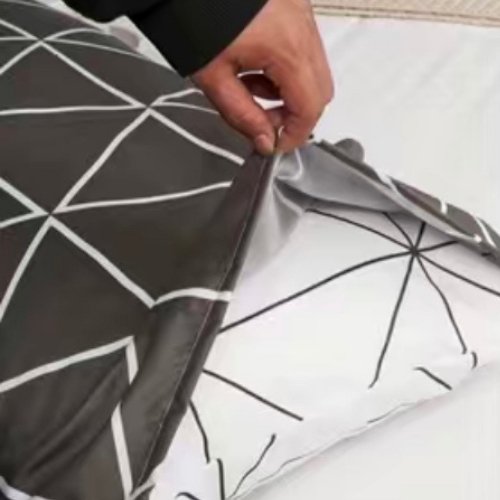 1 Piece Long Pillow Case, Reversible Geometric Design Dim gray and White color. - BusDeals