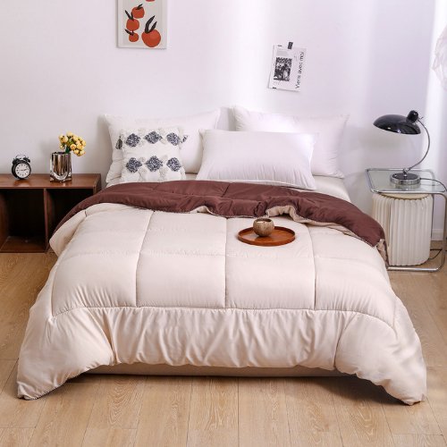 1 Piece Single Size Color Duvet (Comforter) 160*210cm Reversible, Coffee Brown and Light Beige Color.