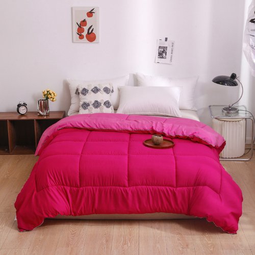 1 Piece Single Size Color Duvet (Comforter) 160*210cm Reversible, Magenta Pink and Rose Pink Color.