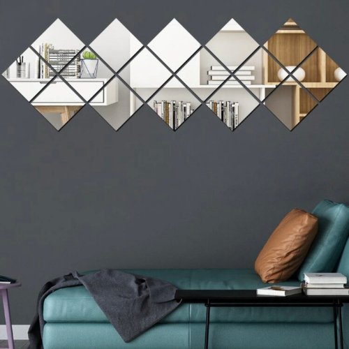 14-Piece mirror wall sticker tiles film home decor - BusDeals