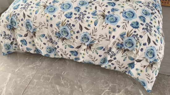 Queen/Double size without filler 6 pieces, Blue floral design, Bedding Set