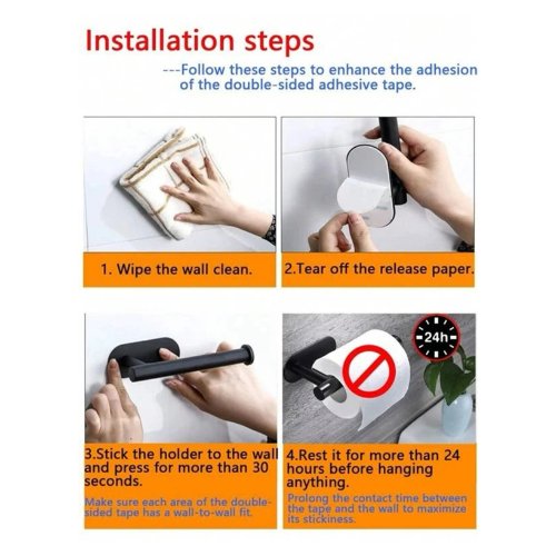 1pc Stainless Steel Bathroom Wall Mounted Toilet Paper Holder, Black Color. - BusDeals