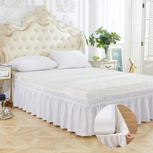 1Pc. Various Sizes Elastic Bed Skirt Ruffles Solid Color White. - BusDeals