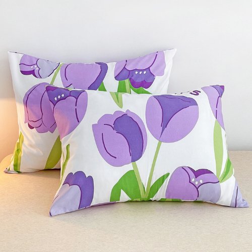 2 Pieces 50*70cm Pillow cases, Purple Tulips Design. - BusDeals