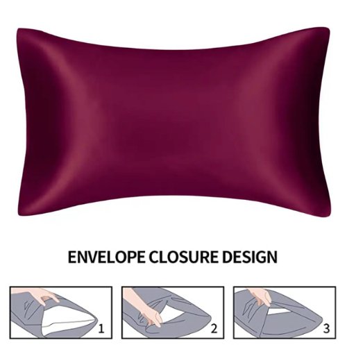 2 Pieces Pillowcases Silky Satin pillow cover set Hair Skin, Burgundy Color. - BusDeals