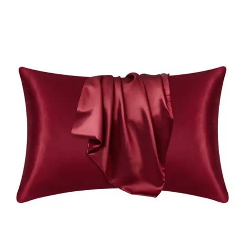 2 Pieces Pillowcases Silky Satin pillow cover set Hair Skin, Burgundy Color. - BusDeals