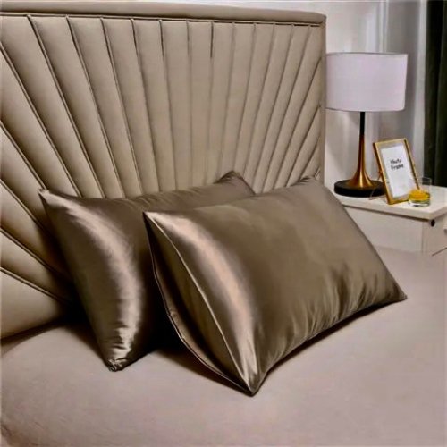 2 Pieces Pillowcases Silky Satin pillow cover set Hair Skin, Coffee Brown Color. - BusDeals