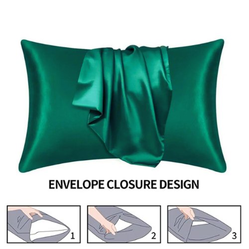 2 Pieces Pillowcases Silky Satin pillow cover set Hair Skin, Green Color. - BusDeals