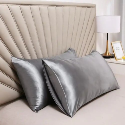 2 Pieces Pillowcases Silky Satin pillow cover set Hair Skin, Grey Color. - BusDeals