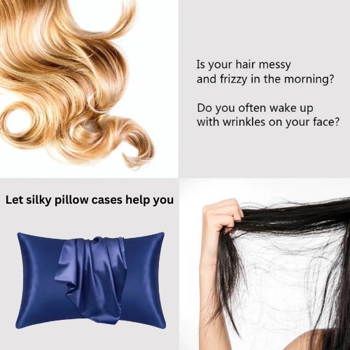 2 Pieces Pillowcases Silky Satin pillow cover set Hair Skin, Navy Blue Color. - BusDeals