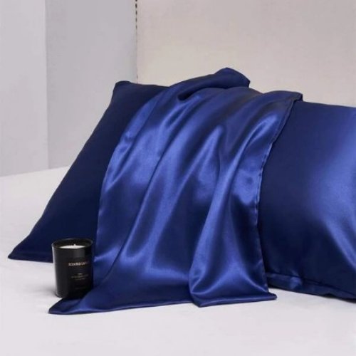 2 Pieces Pillowcases Silky Satin pillow cover set Hair Skin, Navy Blue Color. - BusDeals
