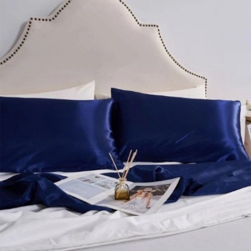 2 Pieces Pillowcases Silky Satin pillow cover set Hair Skin, Navy Blue Color. - BusDeals
