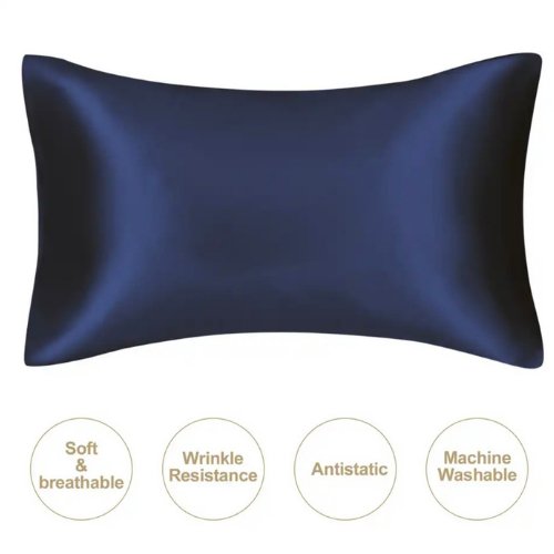 2 Pieces Pillowcases Silky Satin pillow cover set Hair Skin, Navy Blue Color. - BusDeals