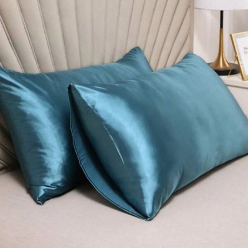 2 Pieces Pillowcases Silky Satin pillow cover set Hair Skin, Teal Color. - BusDeals