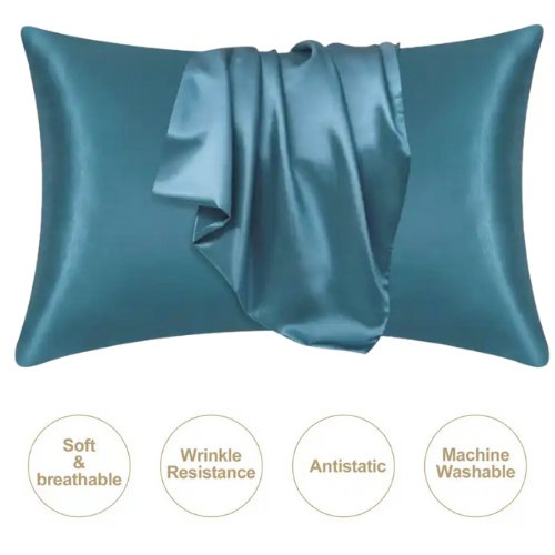 2 Pieces Pillowcases Silky Satin pillow cover set Hair Skin, Teal Color. - BusDeals