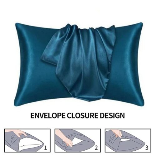 2 Pieces Pillowcases Silky Satin pillow cover set Hair Skin, Yale Blue Color. - BusDeals