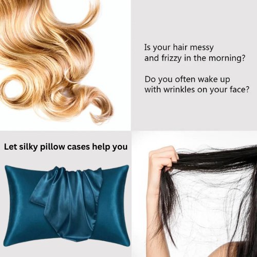 2 Pieces Pillowcases Silky Satin pillow cover set Hair Skin, Yale Blue Color. - BusDeals