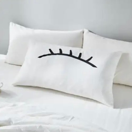 2 Pieces Set Premium Soft Quality Pillow Covers Eye Design Plain White Color - BusDeals