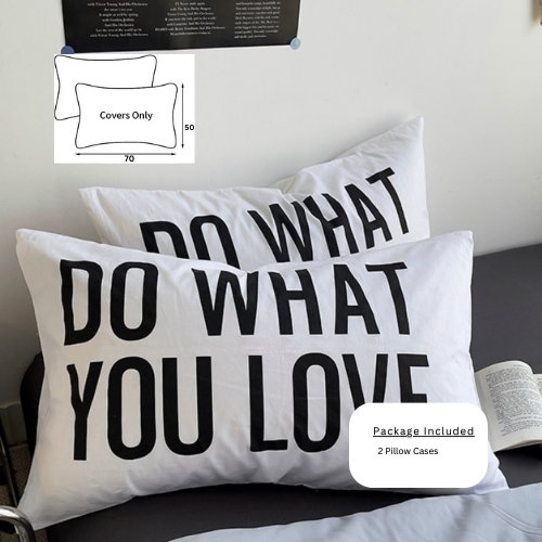 2 Pieces Set Premium Soft Quality Pillow Covers Love Graphic Design, White Color, BusDeals Today