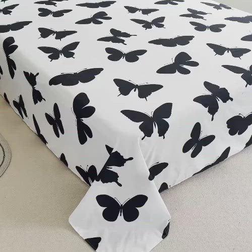 3 Pieces bedsheet set, Black and White Color Butterfly Design -BusDeals Today