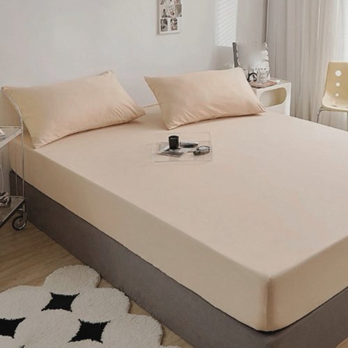 3 Pieces Fitted Bedsheet Set, Plain Beige Color, Various Sizes, BusDeals Today