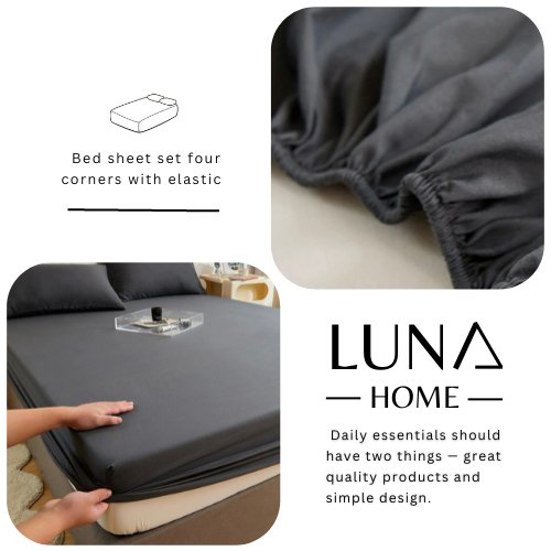 3 Pieces Fitted Bedsheet Set, Plain Black Color, Various Sizes, BusDeals Today