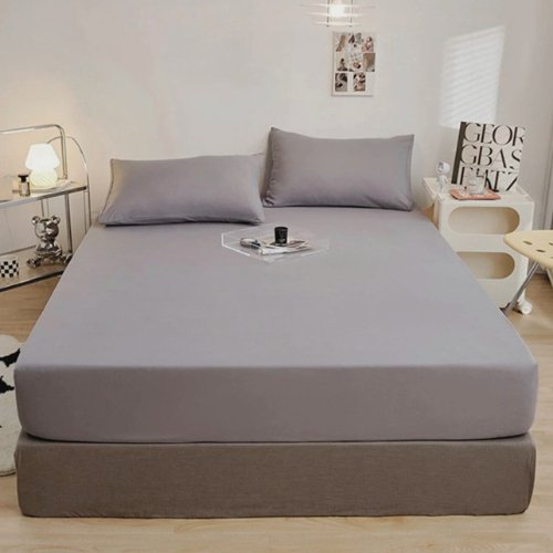 3 Pieces Fitted Bedsheet Set Plain Gray Color, Various Sizes, BusDeals Today