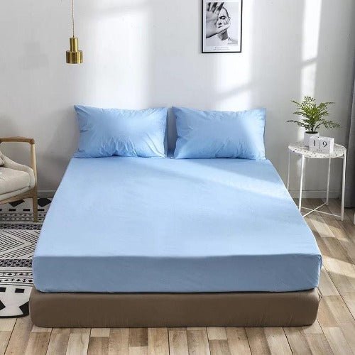 3 Pieces fitted sheet king size, Plain light blue color, Bedsheet set - BusDeals Today