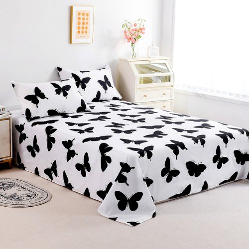 3 Pieces bedsheet set, Black and White Color Butterfly Design -BusDeals Today