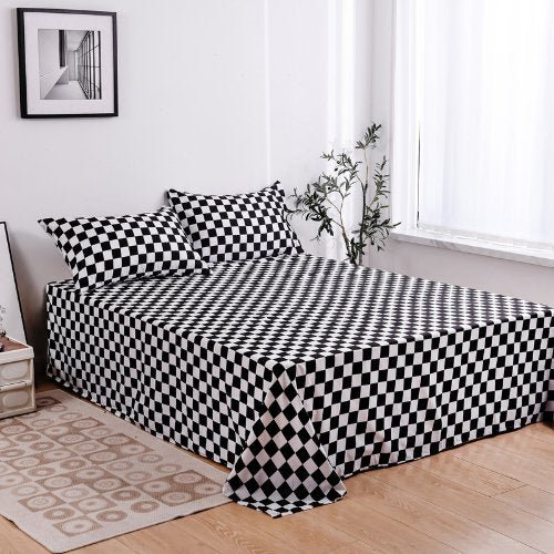 3 Pieces bedsheet set, Black Color Checkered Design,Busdeals Today