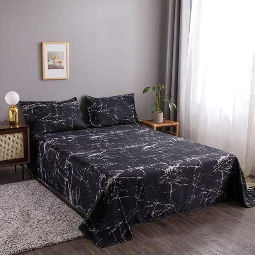 3 Pieces Flat Bedsheet Set, Black Marble Design. - BusDeals